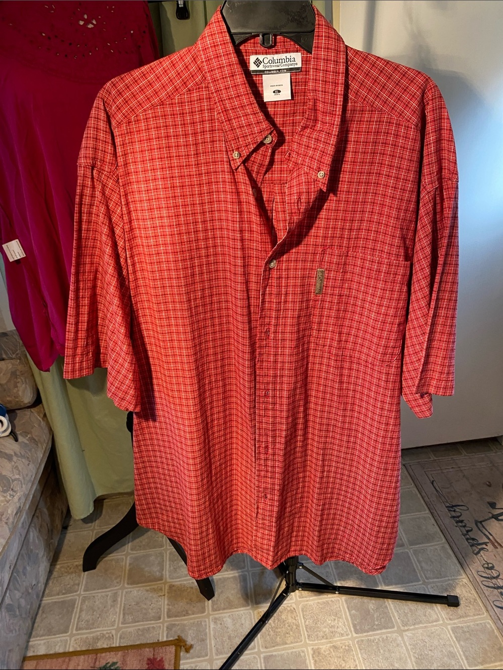 Columbia Red Plaid Short-Sleeve Button-Down Shirt